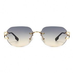 Mens Gray And Tan Luxury Gradient Tint Rimless Gold Frame Vintage Sunglasses